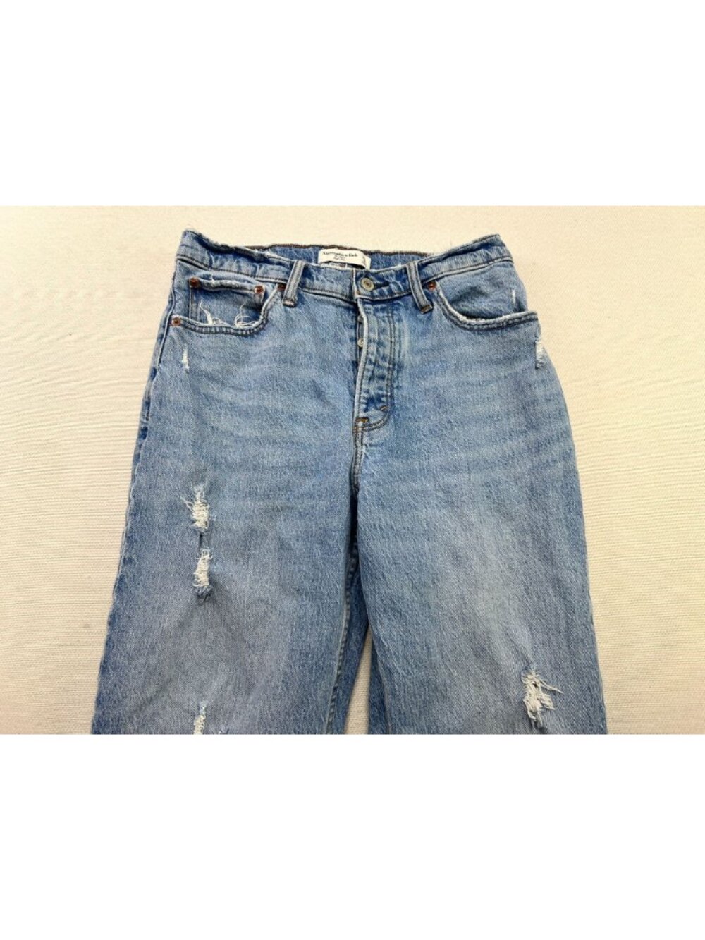 Abercrombie & Fitch Women The Dad High Rise Distressed Jeans Denim Sz 27/4L Blue - Picture 10 of 15
